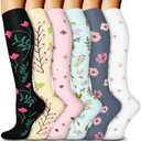 FuelMeFoot 5 Pairs Compression Socks for Women & Men 15-20mmHg Graduated Support Knee High Socks for Nurses, Travel, Athletic L/XL