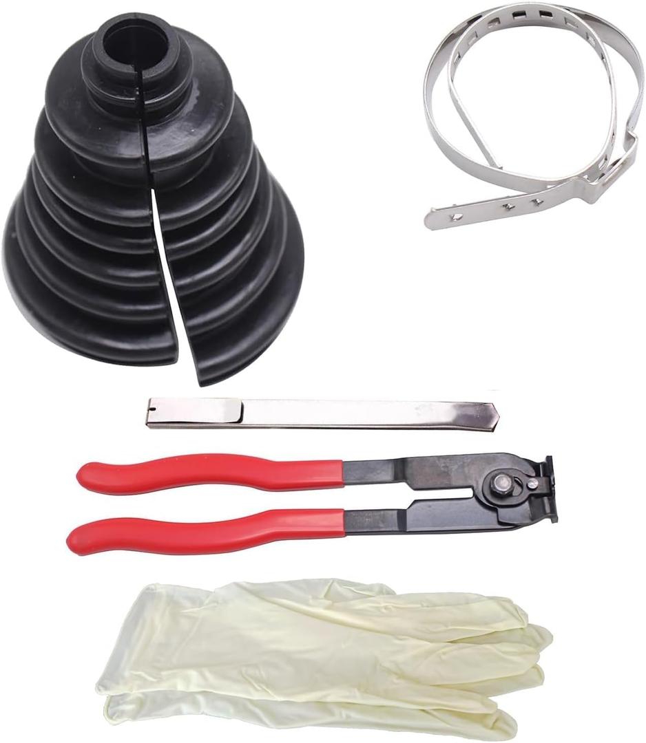 Universal Split CV Joint Boot Kit Universal CV Boot Kit Split Joint Gaiter Stretchable Replacement Compatible for Shafts 19-35MM and CV Joints 56-110MM, Including Fitting Pliers