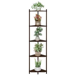 Wisuce Corner Shelf Stand - 5 Tier Walnut Bamboo Small Corner Bookshelf for Office Kitchen Bedroom Plant Stand Living Room Decor Small Space