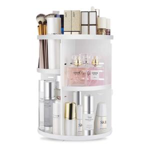 Rotating Makeup Organizer, DIY 8 Adjustable Layers Spinning Skincare Organizer, Cosmetic Display Case with Brush Holder Perfume Tray, Multi-Function Storage Carousel for Vanity Bathroom Countertop (white)