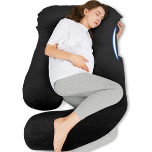HIPHOP PANDA U-Shaped Pregnancy Pillow for Sleeping - Full Body Maternity Support Pillow with Removable Cover - Comfort for Back, Hips, Legs, Belly - 57 Inch for Pregnant Women, Black