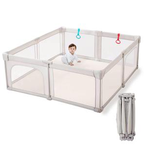 Doradotey Baby Playpen, Quick Setup Portable Baby Playard for Babies and Toddlers, Foldable Playpen Fence Indoors & Outdoor, Breathable Mesh Anti-Fall Play Pen 59x59, Grey