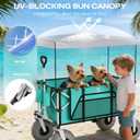 Navatiee Beach Wagon with Big Balloon Wheels for Sand, 200L Extra Large Beach Cart with Canopy, 440Lbs Heavy Duty Folding Wagon Collapsible with 9" Tires & Side Pocket for Beach, Outdoor, Light Blue, 200L