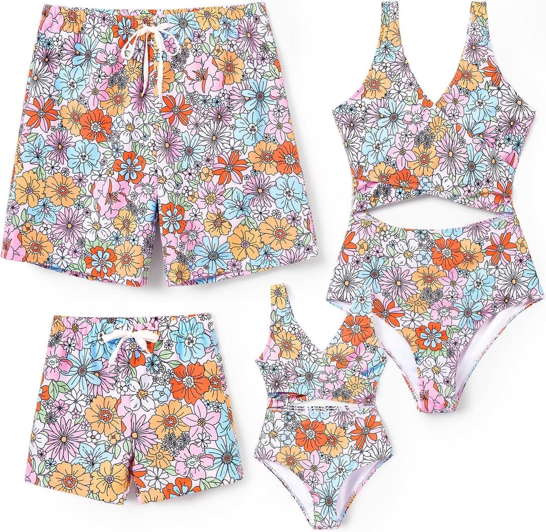 PATPAT Family Matching Swimsuits Swimwear: Mommy and Me Striped Spliced One-Piece Matching Swimsuits Set