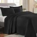 Superior Solitaire Cotton 2 Piece Bedspread Set, Home Bed Decor, Decorative Textured Bed Spread 110"x79", 1 Pillow Sham, Airy Blanket, Matelasse Coverlet Bedding, All-Season Accent Blanket, Twin, Black