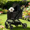 Dog Stroller with Waterproof Rain Cover, Heavy-Duty All-Terrain 4-Wheel Pet Stroller with Adjustable Sunshade Canopy, Foldable Travel Dog Strollers for Small/Medium Dogs Up to 121 lbs