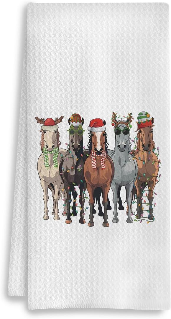 Christmas Horse Kitchen Towels, Horse Gifts for Women Girls, Gifts for Horse Lovers, Christmas Horse Decorations Dish Towels Tea Towels for Kitchen, Christmas Hand Towels for Bathroom, 16x24 Inch (12- Christmas One Style Towels)