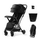 Momcozy ClickGo Lightweight Stroller, Compact Travel Stroller for Airplane with One-Click Fold, Baby Stroller and Toddler Stroller with Large Canopy for Kids from 0 Months, Extendable UPF50+ Canopy (Black)