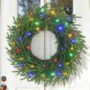 24 Inch Norfolk Pine Wreath with Lights, Pre-Lit Battery Operated Modern Christmas Wreaths for Front Door, Windows, Wall, 8 Lighting Modes & Timer Included Outdoor Xmas Holiday Decorations