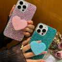 Case for iPhone 13 Case Glitter Bling for Women Girls Sparkle Cover, with Love Kickstand Holder Protective Gel Case 6.1 inch (Green)