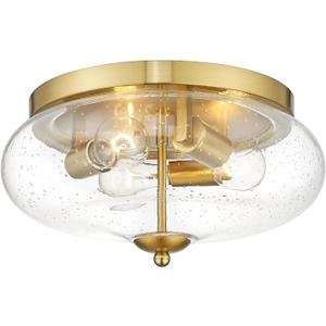 Darkaway Large Ceiling Light Fixtures 3-Ight Flush Mount Indoor Outdoor Ceiling Light with Seeded Glass Shade for Hallway Kitchen Bedroom Porch Living Room Dining Room Gold Finish
