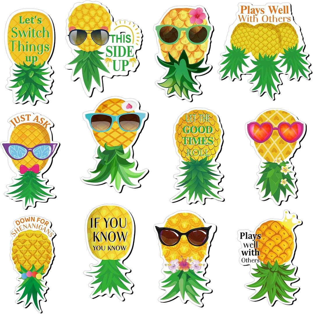 Xuhal 12 Pcs Pineapple Magnets Cruise Door Decorations Magnetic Tropical Pineapple Decals Decor Cruise Door Refrigerator Car Magnets Stickers for Cabin Summer Party Car Accessories
