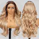 KOME Dirty Blonde Synthetic Lace Front Wig,13x4 HD Lace Layered Wave Glueless Wigs for Women Daily Use 26IN