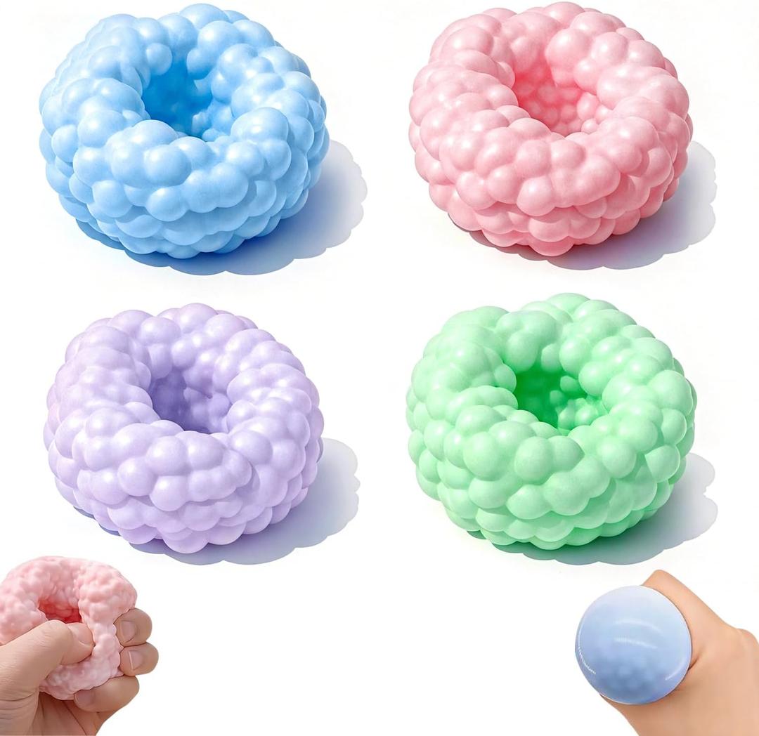 4 Mix Crunchy Squishy,Glitter Dumpling Squishy,Sand Squishys,Stress Ball, Noisy Ice Skin Balls, Portable Desktop Relief Toys for Office Desk, Relaxing Fidget GiftBlue + Green + Purple + Pink