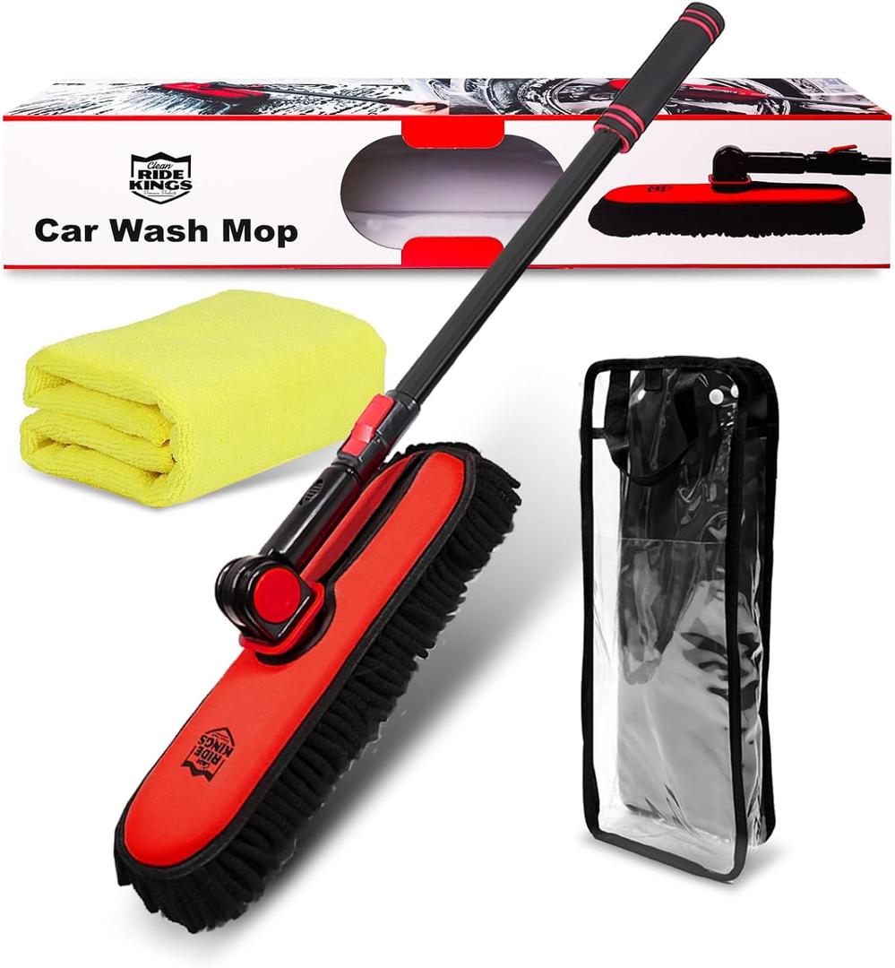 Boat Brush,Chenille Microfiber Car Brushes for Washing Exterior with Long Handle,Car Wash Accessories for Rv Truck Boat,1 PC Microfiber Towel 16"*16"|Red