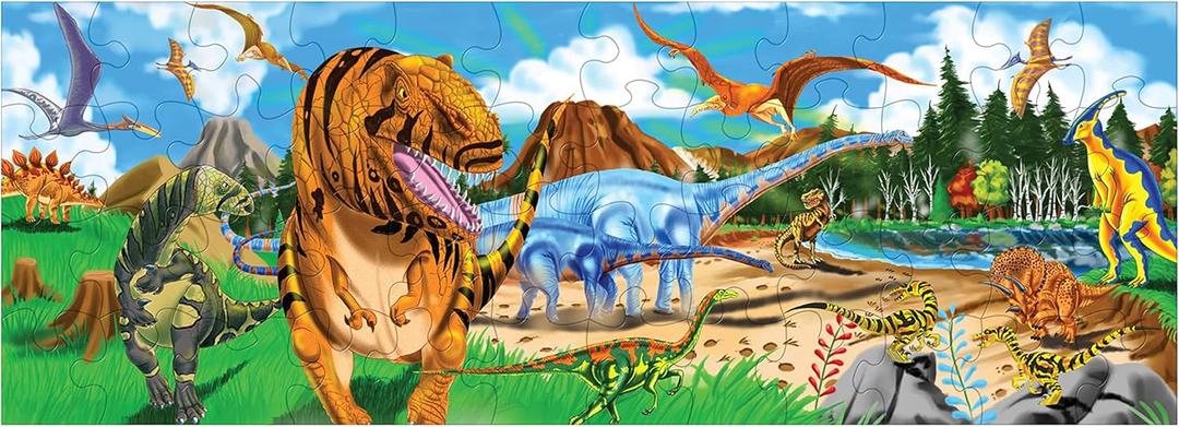Melissa & Doug Land of Dinosaurs Floor Puzzle, 48 pc Jumbo Jigsaw Puzzle, Educational Screen Free Activity for Toddler, Preschoolers and Kids Ages 3+ (4 feet Long) - FSC Certified