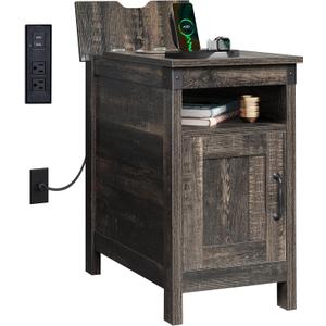 WLIVE End Table with Charging Station, Side Table with USB Ports and Outlets, Narrow Side Table for Small Spaces, Living Room, Couch, Nightstand with Storage, Brown