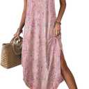 Zeagoo Floral Summer Dresses for Women Tropical Dresses for Women 2025 Beach Vacation Dress Loose Dress with Pockets, Light Pink Print,S