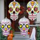 4Pcs 24" Dia De Los Muertos Decorations, Day of The Dead Decorations, Halloween Inflatables Sugar Skull Decoracion, Mexican Party Yard Outdoor Decorations