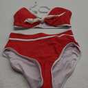 Blooming Jelly Womens High Waisted Bikini Set Tie Knot High Rise Two Piece Swimsuits Bathing Suits (X-Small,Red/White)