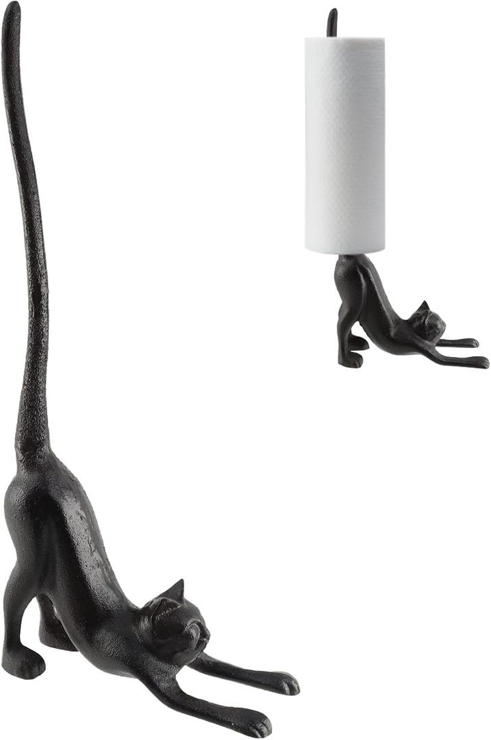 Bitray Paper Towel Holder Cast Iron Funny Cat Paper Towel Stand Cute Toilet Paper Holder for Kitchen, Bathroom and Toilet
