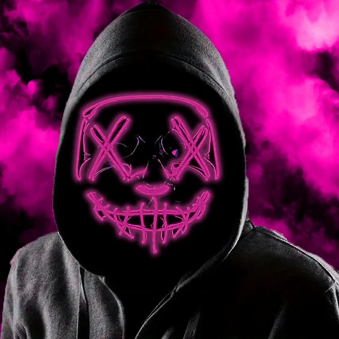 Boolavard Halloween Mask LED Light up Mask for Festival Cosplay Halloween Costume Masquerade Parties, Carnival, Gifts (Pink)