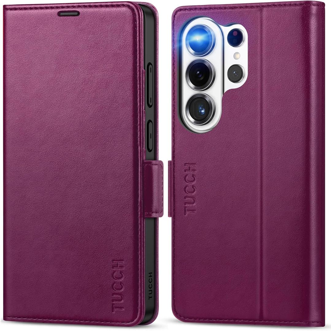TUCCH Case Wallet for Galaxy S26 Ultra, Kickstand [RFID Blocking] 4 Card Holder, Folio Magnetic PU Leather [TPU Shockproof Interior Case] Protective Cover Compatible with Galaxy S26 Ultra, Plum Purple