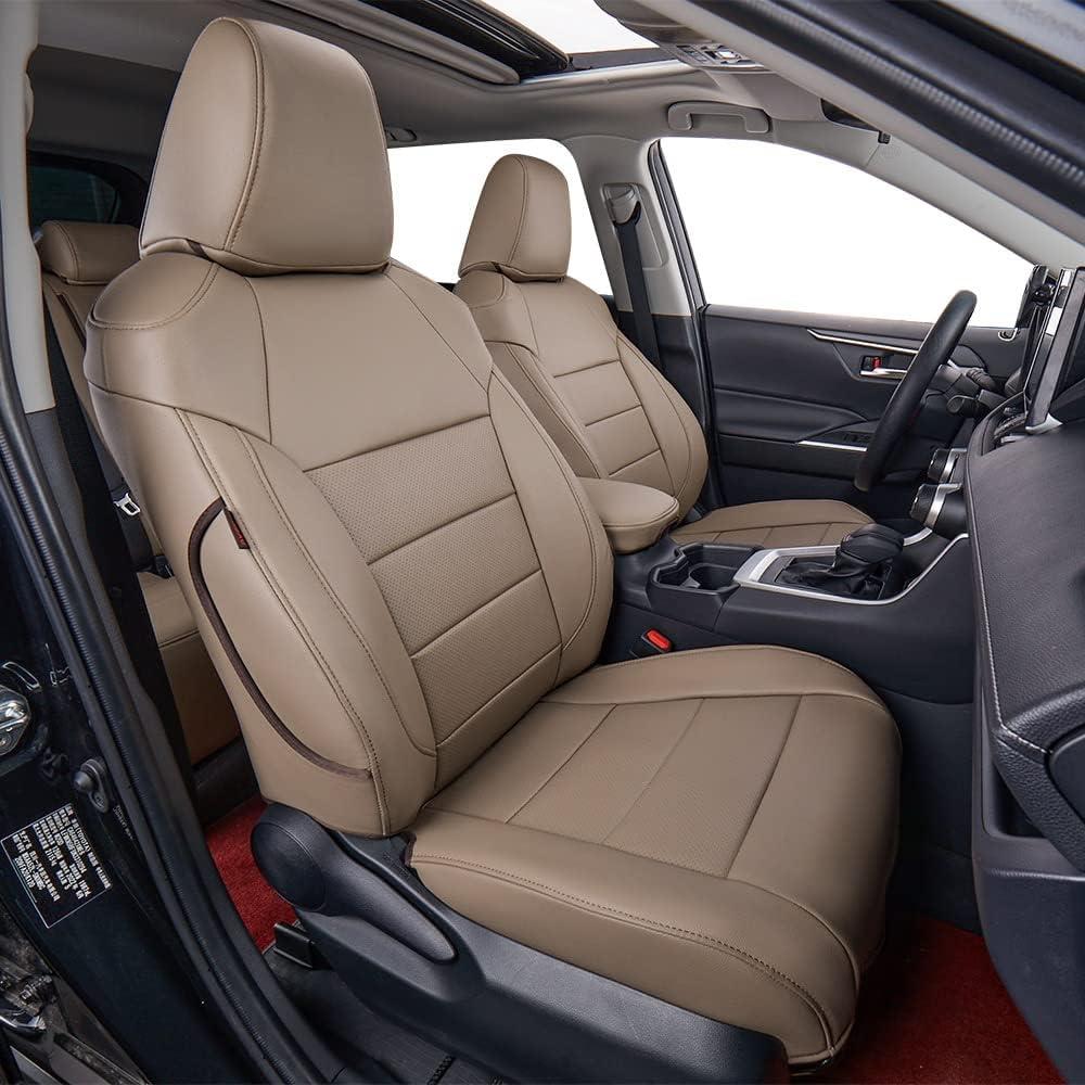 EKR Rav4 Seat Covers Custom Fit for Toyota Rav4(Gasoline) 2019 2020 2021 2022 2023 2024 2025 LE/XLE/XLE Premium/Limited,Leather Car Seat Cover Full Set for SUV,Faux Leather(Sand Beige)
