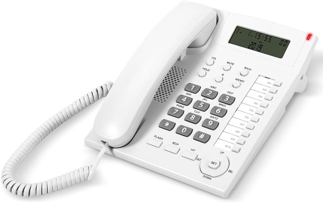 Corded Phone with Caller ID, Landline Phones for Home & Office Featuring 10 one-Touch Speed dial Buttons, Speakerphone, Mute Redial Function, Can Be Used as a Desk Phone, Adjustable Ringer Volume