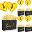 Supervitae 12.6" Valentine 5 Senses Gift Bags for Him or Her with Heart Shaped Balloons and Tissue Papers Ribbons for Birthday Anniversary Wedding Party Decoration(Black,Art)