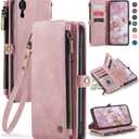 Defencase Compatible with iPhone XR Case Wallet with RFID Blocking Card Holder for Women and Men, Fashion PU Leather Magnetic Snap Flip Zipper Strap Wallet Phone Case Fit for iPhone XR 6.1", Rose Pink