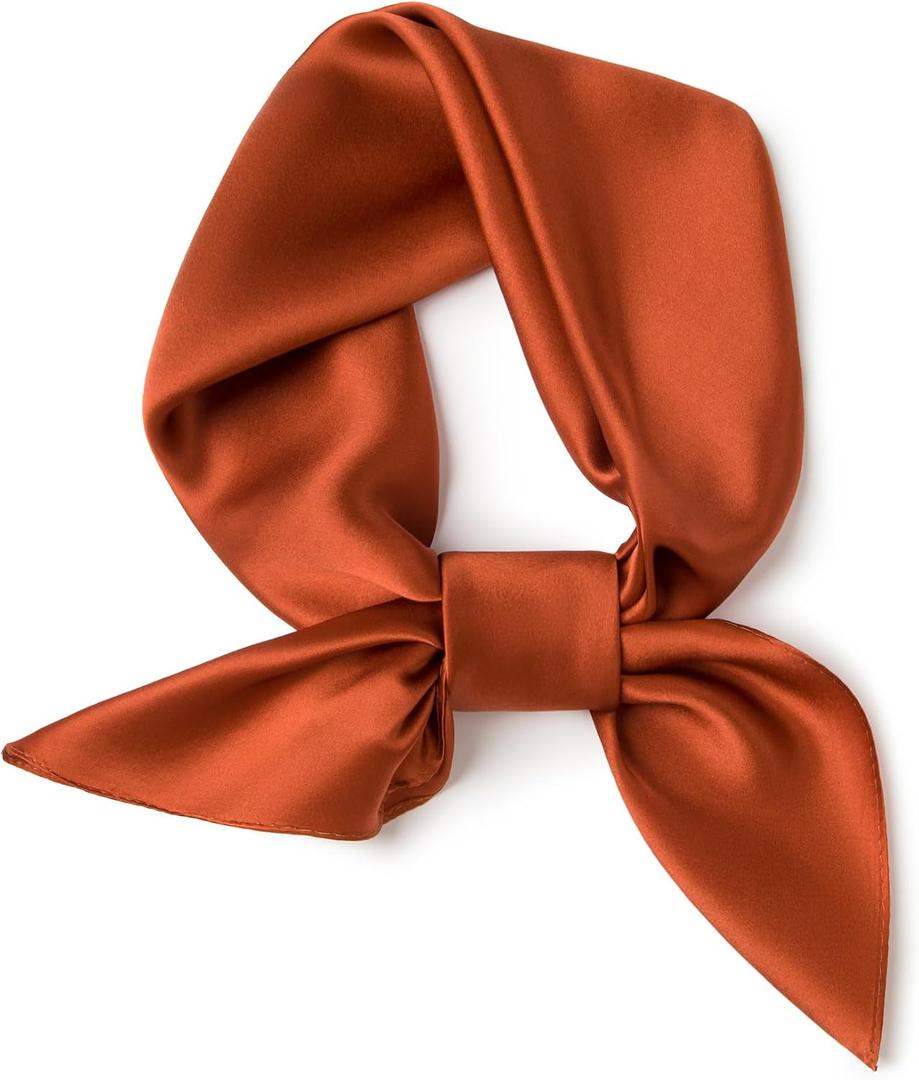 SHIROUYU 100% Mulberry Silk Scarf 26.5'', Lightweight Solid Color Square Neckerchief, Soft Satin Hair Scarf with Gift Wrap
