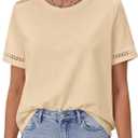 BTFBM Short Sleeve Shirts for Women 2026 Lace Summer Tops Spring Casual Loose Crew Neck T-Shirt Cute Vacation Outfits (S)