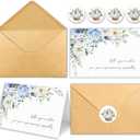 25 Funeral Thank You Cards with Envelopes and Matching Stickers, Watercolor Rose Designs Sympathy Card 4x6 inch for Funeral Family Friends Loved Ones