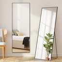 Mirror Full Length, Upgraded Body Wall Mirrors with Shatter-Proof Glass, Floor Standing, Hanging or Leaning, Tall Mirror with Stand Aluminum Alloy Frame for Bedroom Cloakroom (59"L x 16"W, Black)