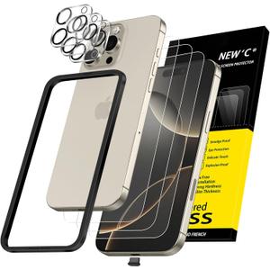 NEW'C 3x for iPhone 16 Pro Screen Protector (6.3 inches)+ 3x Camera Lens Protector, Sensor Protection, Case Friendly Tempered Glass Film + Dust Plug- Easy installation tool include (Transparent)