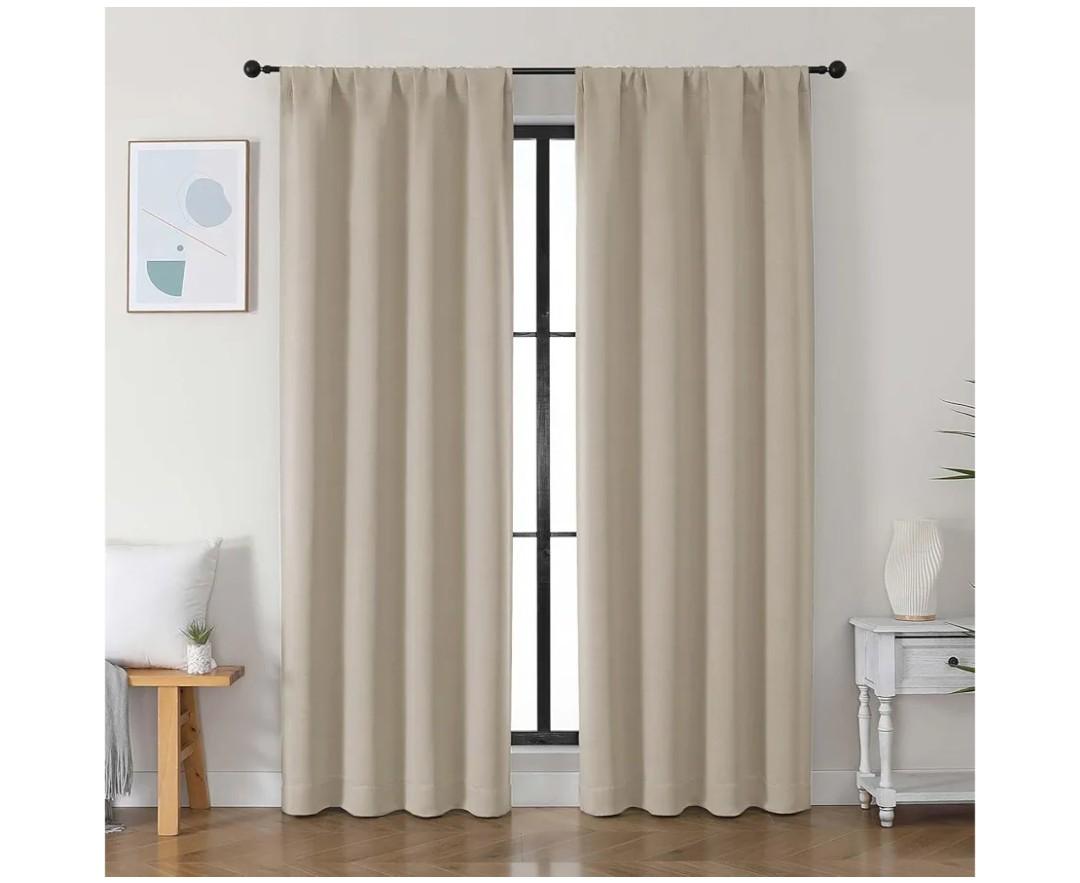 Ava Biscotti Beige Blackout Curtains for Bedroom Length 2 Panels Set, Solid Thermal Insulated Privacy Nursery Window Treatment Curtains Blackout Drapes, 92 x 70 Inch