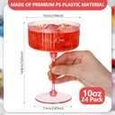 Jingmore 24 Pcs Ribbed Martini Glasses 10 oz Disposable Plastic Vintage Ribbed Coupe Glasses Unbreakable Dessert Parfait Glassware for Wedding Birthday Party Supplies (Pink)