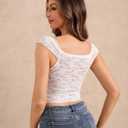 Women's Floral Lace Crop Tank Tops Deep V Neck Sleeveless Sheer Y2k Party Tops (M)