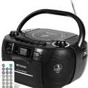 Retekess TR621 CD Player Boombox, Cassette Tape Player AM FM Radio, Stereo Sound, USB and TF Card Playback with Remote Control, Tape Recording, for Home(Black)