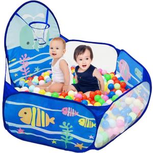 Kids Ball Pit, Pop Up Children Play Tent, Toddler Ball Pool Baby Crawl Playpen with Basketball Hoop, Portable Toys for Girls Boys, 4 ft / 120 cm, Balls Not Included, Ocean