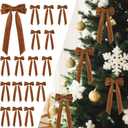 16Pcs Velvet Ribbon Bows for Christmas Tree, Vintage Rustic Small Craft Bows Ornaments for Garland Wreath Gift Wrapping Candy Bags Party DIY Decorations (Light Brown, 5" x 10", Width of 1")