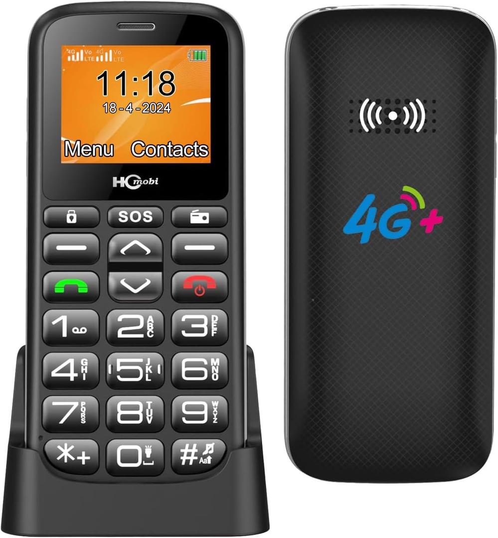 HCMOBI 4G-LTE Cell Phones for Seniors,Big Button Cell Phones for Elderly, Basic Feature Mobile Phone with SOS Button,Type-C with Charging Dock,1000mAh Large Capacity Battery,Dual-SIM,FM.
