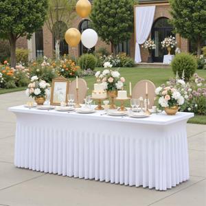 White Spandex Table Clothes for 8 Foot Rectangle Tables, Wrinkle Free Fitted Tablecloths Desk Skirt Stretchy Table Cloth Cover 8ft for Parties Weddings Birthday Banquet Baby Shower (156" x 90" (Rectangular))
