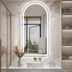 Niccy Arched LED Mirror for Bathroom, 48x24 Vanity Mirror with Light Frameless Bathroom Mirror, Smart Lighted Frontlit Mirrors with Memory Function for Bathroom Bedroom Beauty Hair Salon (Horizontal(right-cut))