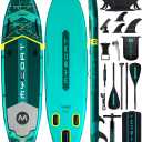 11'6"×34"×6" Extra Wide Inflatable Paddle Board, Stand Up Paddle Board for Fishing, Sup Board with 3 Removable Fins, Dual Bungees, Camera Mount, Hand Pump, Strong Paddle, 5L Dry Bag, Leash