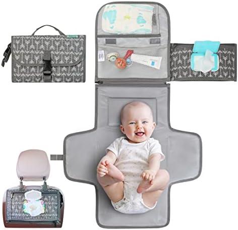 Kopi Baby Portable Diaper Changing Pad - Baby Diaper Changer Travel Bag with Wipes Pocket, Smart Design Portable Changing Mat, Infant Travel Station Kit, Gift for Newborn Girl & Boy - Classic