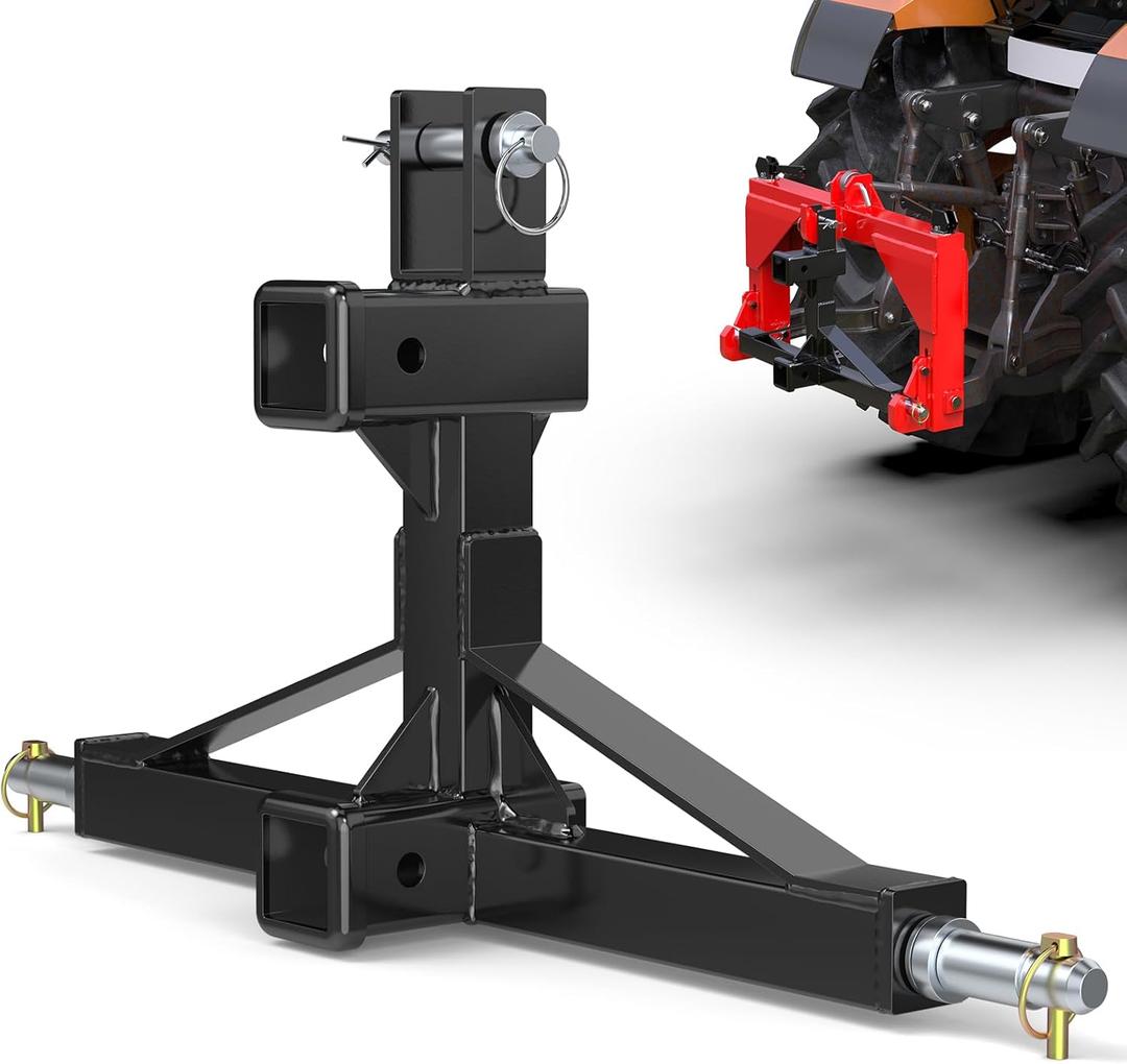 Black 3 Point Hitch Receiver with Dual 2 Receiver, 3 Point Trailer Hitch for Tractor, Fit for Standard/5th Wheel/Goose Neck Connections, 3 Pt Quick Hitch Farm Equipment and Subcompact Trailer Hitch