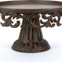 Glass Domed Cake Pedestal with Acanthus Leaf Ornate Brown Metal Base and Cream Ceramic Plate