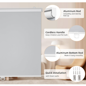 ChrisDowa Cordless Blackout Roller Shades for Windows, Thermal Insulated UV Protection Pull Down Shades, Total Blackout Window Blinds for Home, Office, Bedroom, Door (58" W x 72" H, Grey)